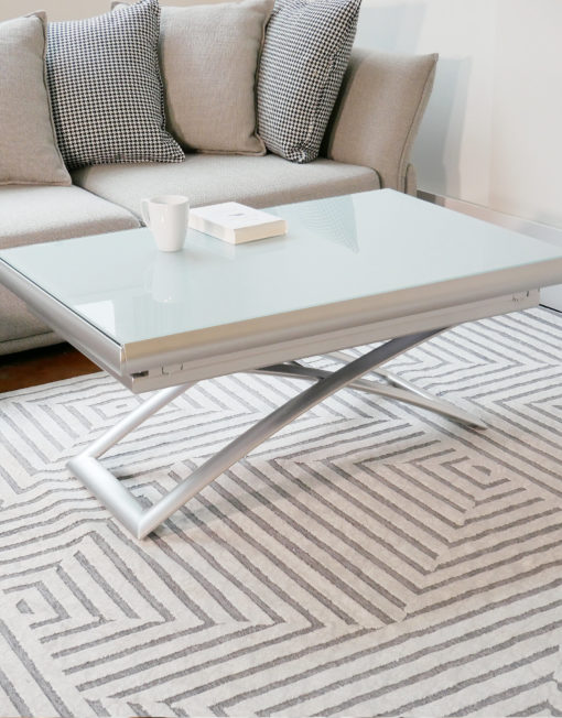 Extending Glass table - Horizon coffee lifting glass coffee table in grey white silver