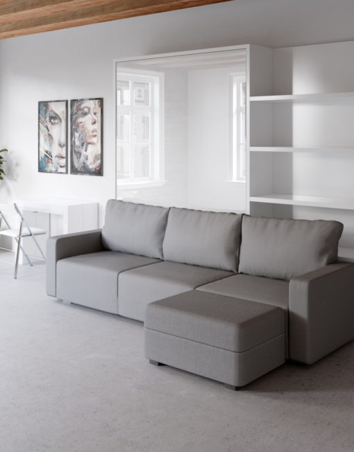 MurphySofa modular clean sectional sofa wall bed system in glossy white with bed closed
