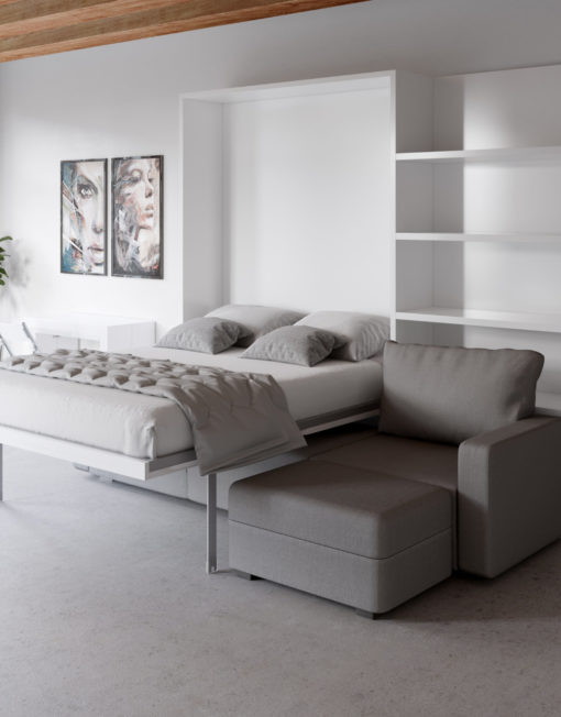 MurphySofa modular clean sectional sofa wall bed system in glossy white with bed open