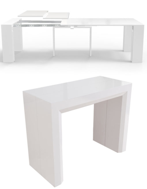 Junior Giant Expandable Console Transforming Table in Glossy White extending