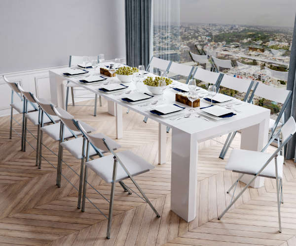 Junior Giant extending table transforms into large dinner table modern style white gloss