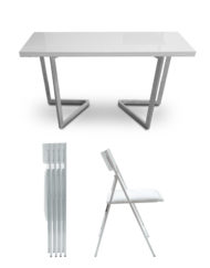 Flip-console-dining-set-in-white-gloss-matching-table-and-chairs-with-silver-legs