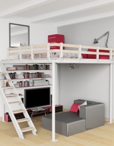 Make room with a Los Angeles loft bed and lounge set-up