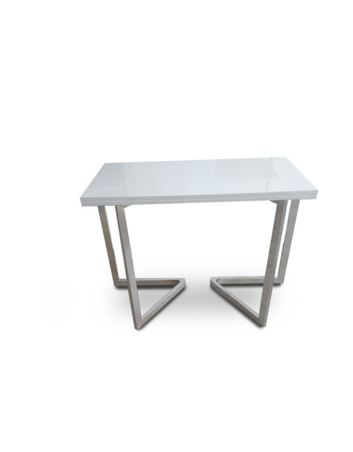 Mini-Flip-Console-to-dining-table-in-glossy-white-and-silver-legs