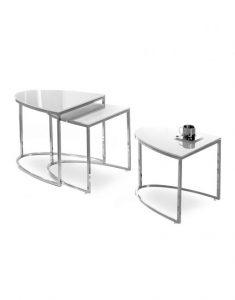 Nesting Side Table with Modern White Glass