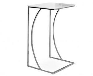 crescent tall white glass side table