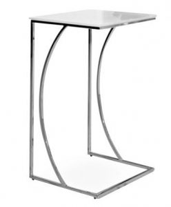 the Crescent tall white glass side table for sofa beds