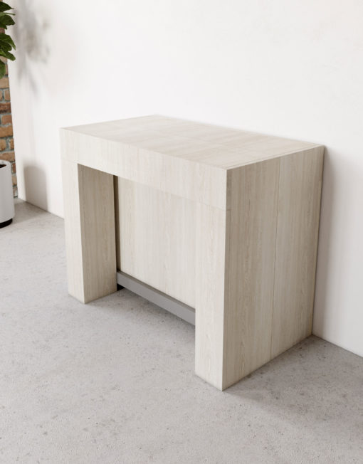 Cubist-extending-console-table-in-Italian-Antico-light-wood---closed
