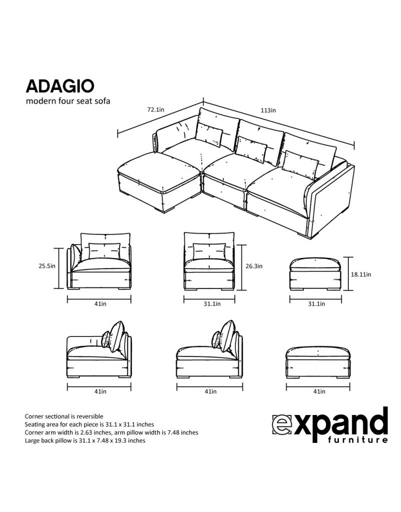 measurements of Adagio 4 piece set