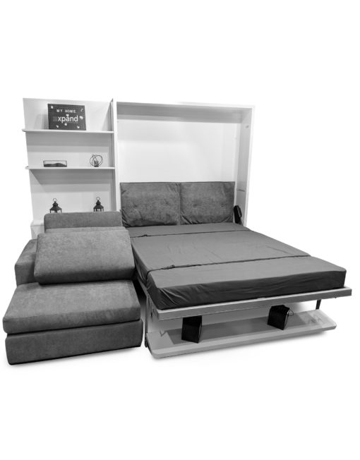 Compatto-Shelf-Wall-Bed opened-over-Sectional-Sofa