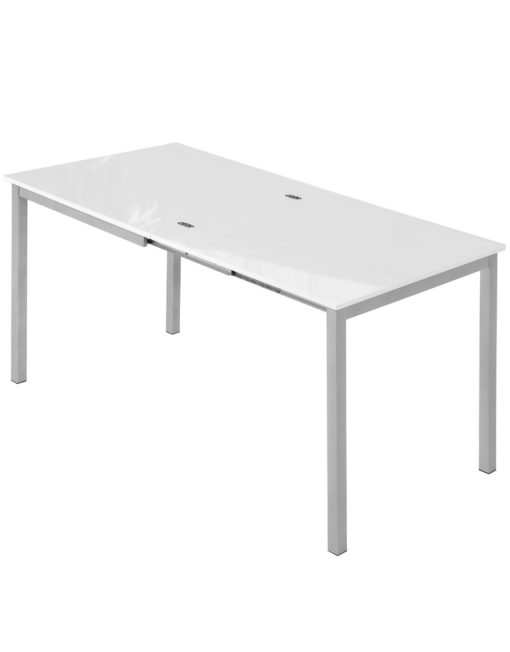Echo-Counter-Height-white gloss and silver leg - Counter height kitchen table doubles in size