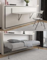 Horizontal Twin Murphy Bed with folding desk in modern apartment - Expand Furniture