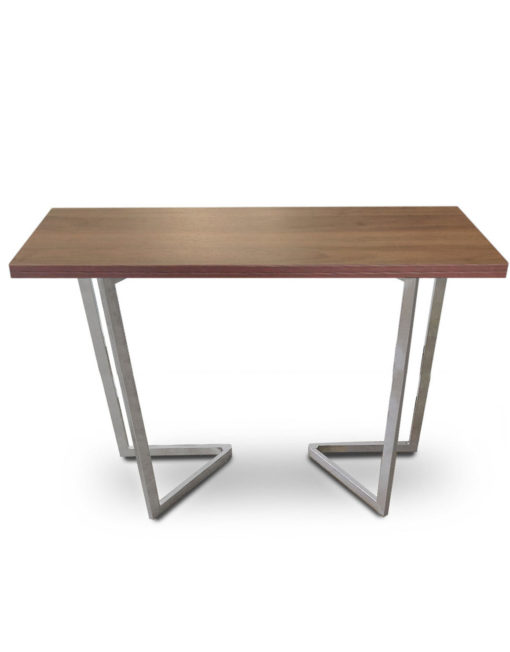 Counter-Height-Flip-Expanding-table in chocolate walnut panel and silver legs