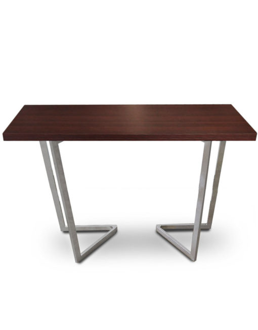 Counter-Height-Flip-Expanding-table in walnut panel and silver legs