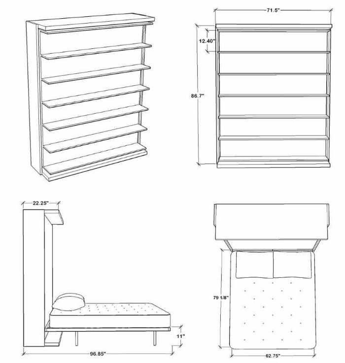 Compatto rotating bookcase murphy bed dims