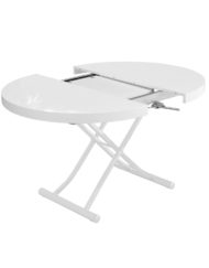 The Oval - Round to oval lifting coffee table in glossy white in raised showing hidden extensions wl