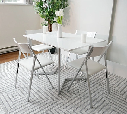 High-Quality White Extendable Dining Table With Folding Chairs For Sale In Austin, TX
